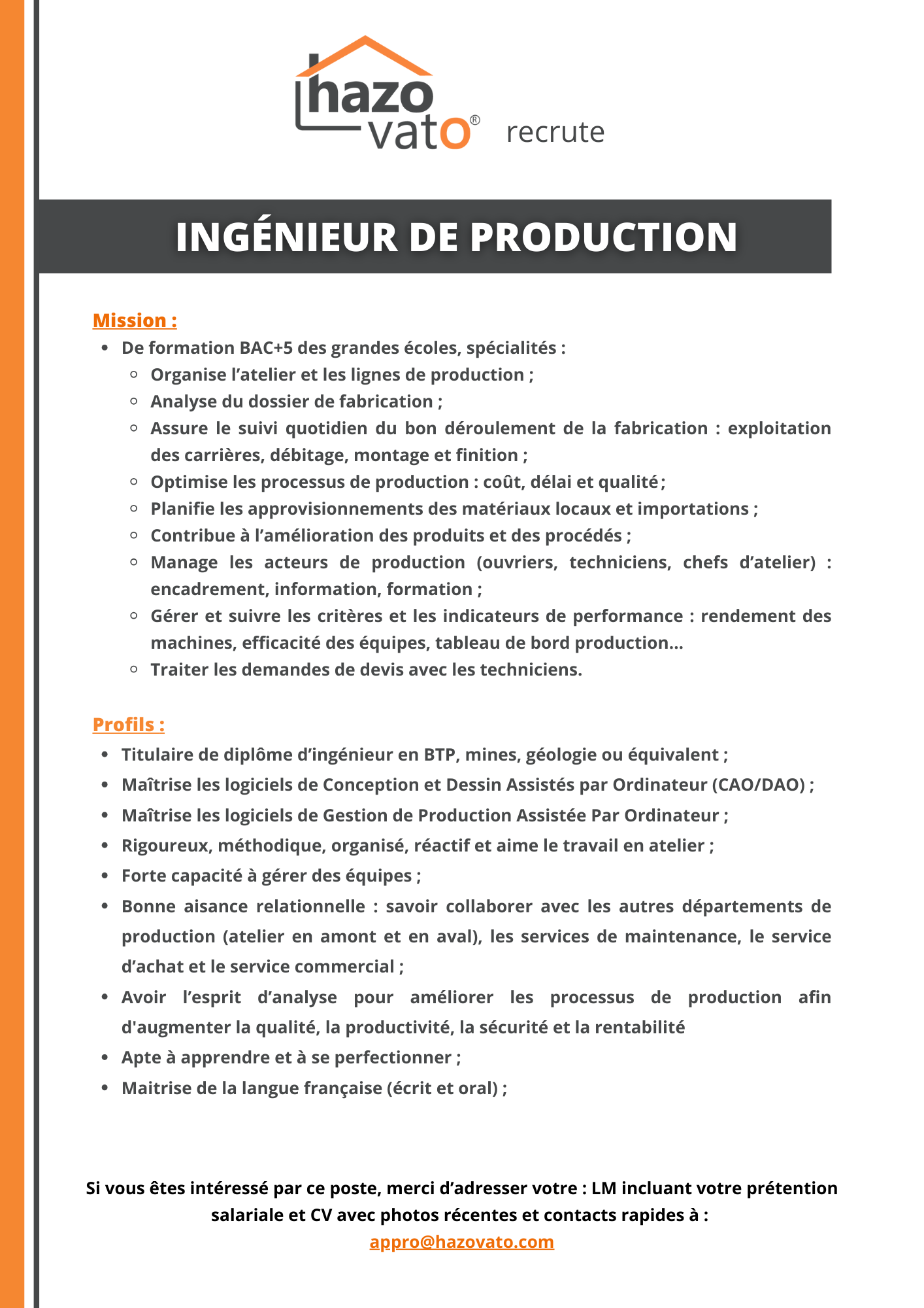 INGÉNIEUR DE PRODUCTION